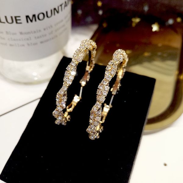 

european and american fashion popular cross rhinestone c- shaped hoop earrings womens 925 silver needle exaggerated personalized internet ho, Golden
