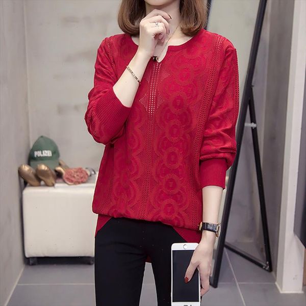 

plus size hollow out knitted pullovers and sweaters women autumn novelty v neck long sleeve loose oversize knitwear jumpers, White;black