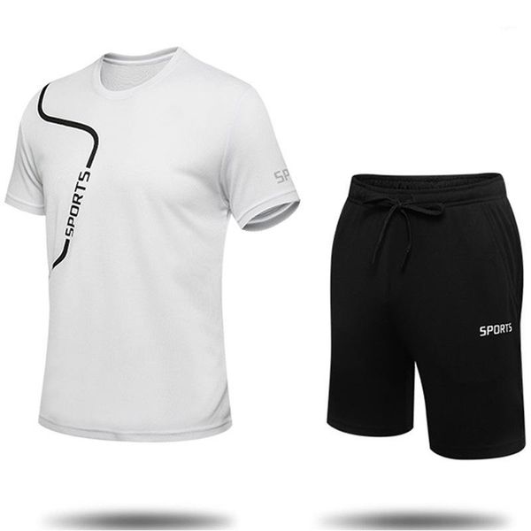 

summer men's short-sleeved t-shirt casual sports suit loose male shorts two-piece running fitness quick-drying suit1, Gray