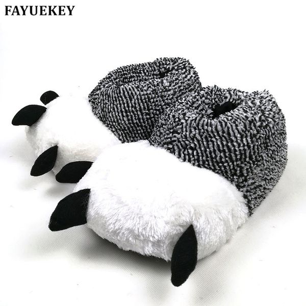 

fayuekey 2 colors autumn winter warm home paw plush slippers thermal soft cotton animal bear claw slippers indoor\floor shoes y201026, Black