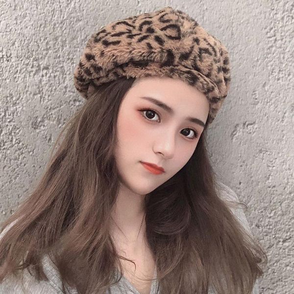 

HT3402 Women Berets New Autumn Winter Hat Ladies Leopard Soft Fleece Beret Hat Female Octagonal Artist Painter Winter Berets1, Blue;gray