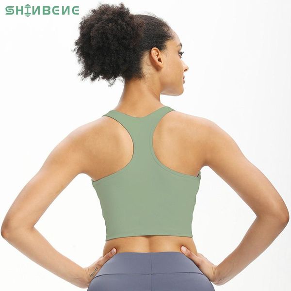 

shinbene racerback soft nylon yoga fitness sport bras crop women padded u-collar workout gym athletic brassiere s-xl, White;black