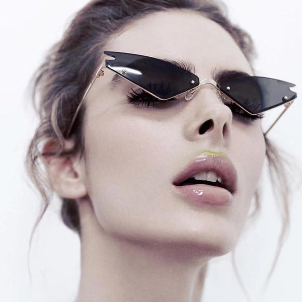 

sunglasses fashion brand designer shaped cat eye women vintage metal reflective glasses for mirror1, White;black