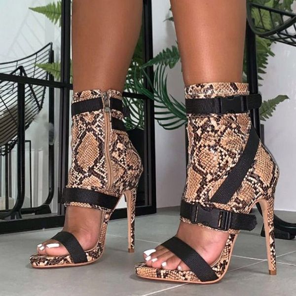 

women ankle strap sandals snake print square heel fashion pointed toe ladies fashion shoes women sandals #3 t200327, Black