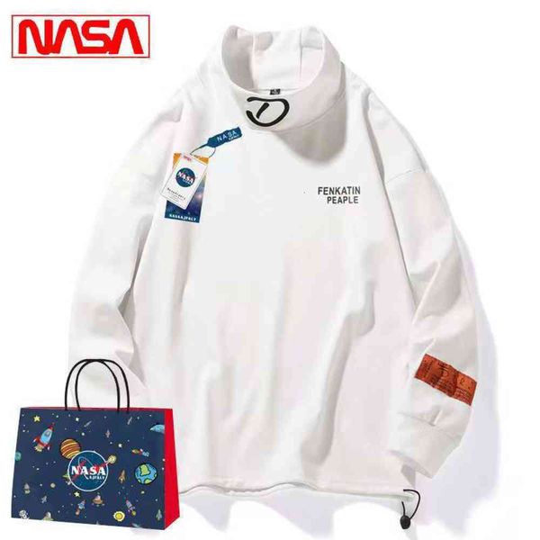 

nasa joint autumn and winter high collar sweater men's women's st jacket couple's fashion br plush long sleeved, Black