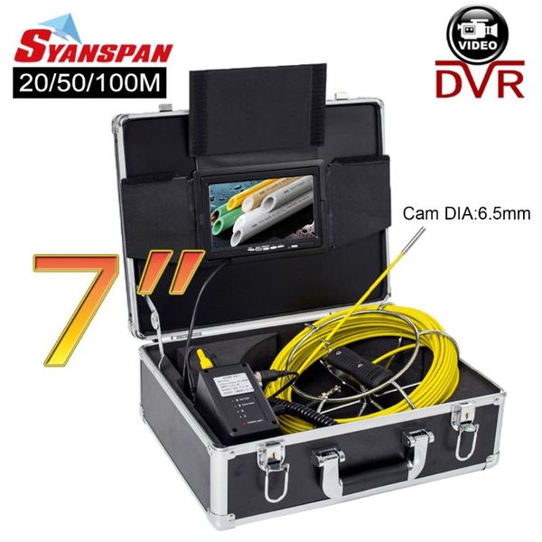 

syanspan 20/50/100m pipe inspection video camera,6.5mm 8gb sd card dvr ip68 drain sewer pipeline industrial endoscope 7" monitor
