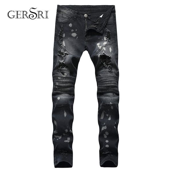 

gersri fashion brand men's casual jeans male slim fashion style personality hole long pants for male new brand pant, Blue