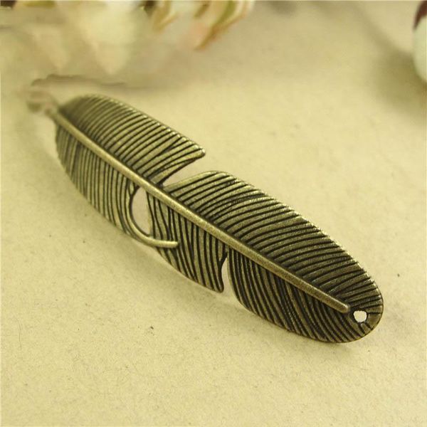 

10pcs 14x57mm feather bracelet necklace connector gold bronze pendant charms for diy jewelry making handmade crafts accessories h wmtdof