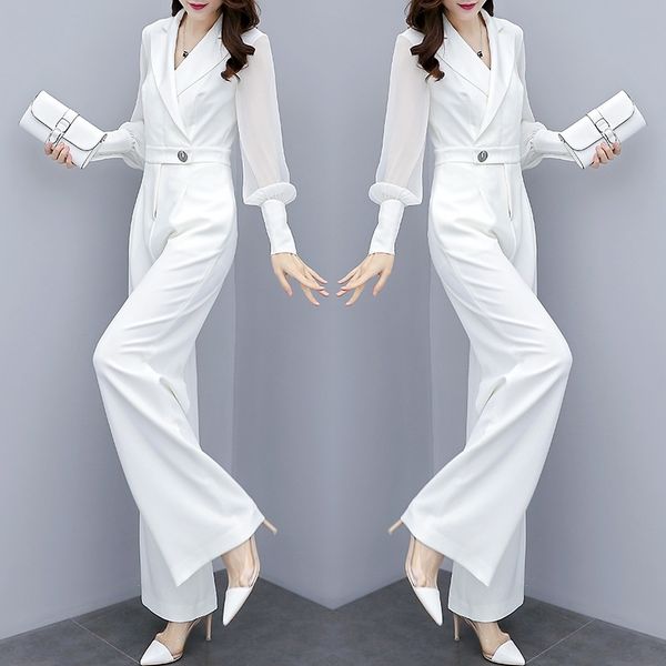

fehym 2020 pantswide women's summer white new high jumpsuit jumpsuit one-piece leg pants jumpsuitwaist chiffon drop sleeve romper casua, Gray