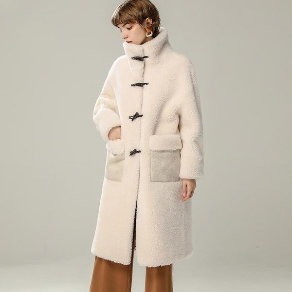 

women's fur & faux coat 2021 real winter women long korean jacket loose shearing womens jackets and coats hya9831 kj3506, Black