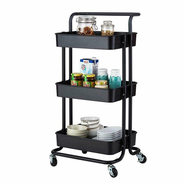 

3tier heavy duty abs rolling utility cart storage organizer art craft cart black