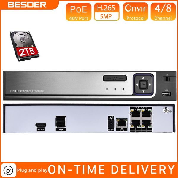 

kits besder h.264 cctv nvr 48v poe 4ch 1080p / 8ch surveillance video recorder iee802.3af p2p onvif motion detection, Black;white