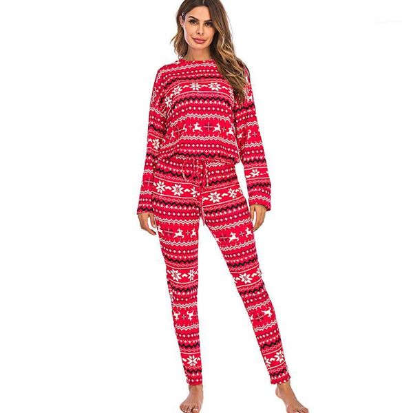 

2021 women christmas two piece clothes sets long sleeve + pants 2pcs xmas snowflake print fall autumn home wear1, Gray