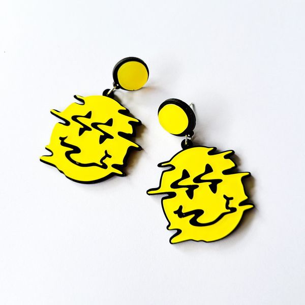 

yellow deformation face dangle earring for women trendy acrylic jewelry, Silver