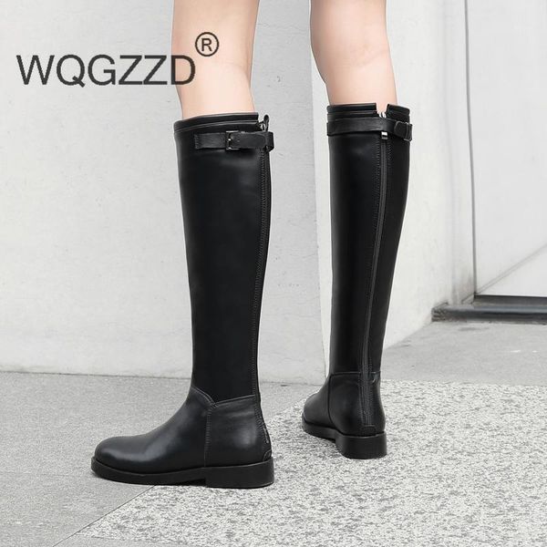 

boots high women's knight cow leather winter knee shoes botas mujer1, Black