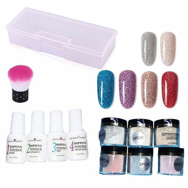

perfect diy dip powder nail kit acrylic brush file fast dry gel art fashion women with case travel nail dip powder kit set, Silver;gold