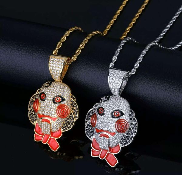 

для 69 покрытых 18k пилы маска подвески хип ожерелья кино ювелирные изделия ожерелье золотые алмазы мужчин подвеска хмель zircon 6ix9ine рос, Silver