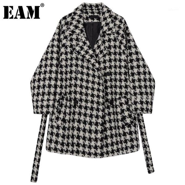

eam] loose fit big size black vintage plaid woolen coat parkas new long sleeve women fashion tide autumn winter 2020 1dd03901