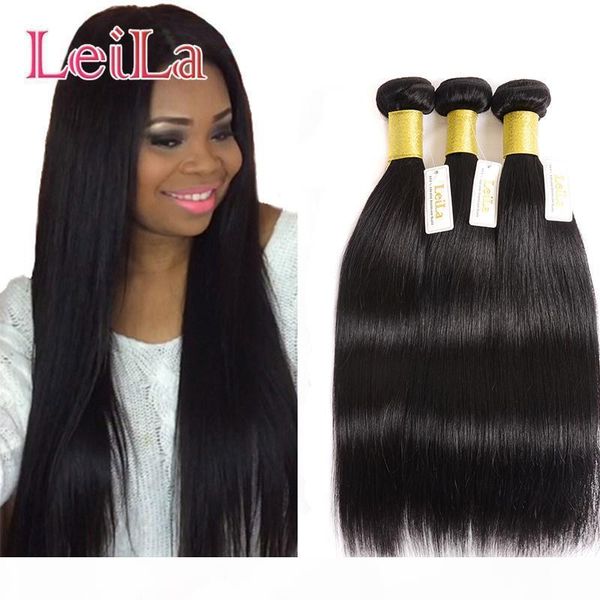 

brazilian hair weave bundles 3 bundles straight hair silky 100% unprocessed human hair wefts 3pieces one set bundles virgin weaving, Black