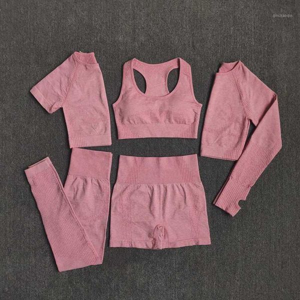 

yoga outfits 2/3/5pcs seamless women set workout sportswear gym clothing fitness long sleeve crop high waist leggings sports suits1, White;red