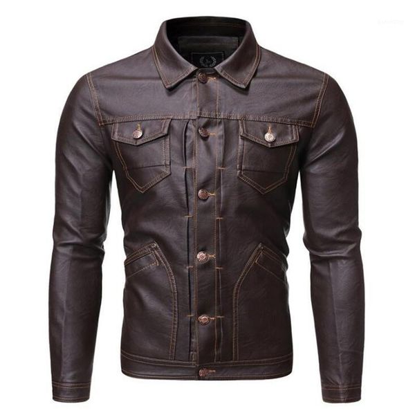 

men leather jackets 2020 spring casual button pockets leather coat men fashion outwear vintage punk style faux jacket1, Black