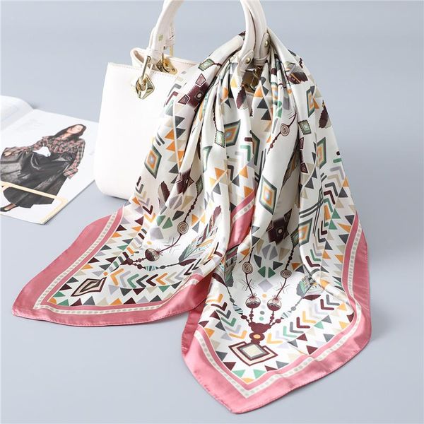 

2020 silk square hair neck scarf women bandana luxury neckercheif head scarf print female fashion wraps scarves wmtetn bdesybag, Blue;gray