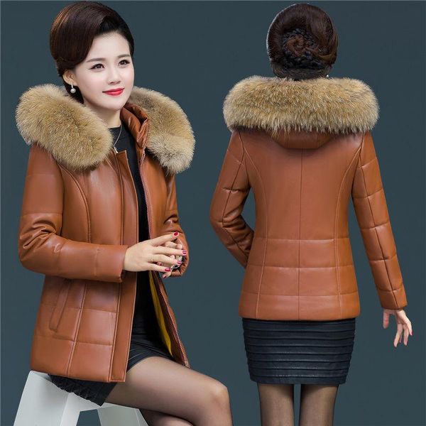 

winter women leather coat short leather jacket female fur collar thick warm slim plus size 5xl pu parkas hooded, Black