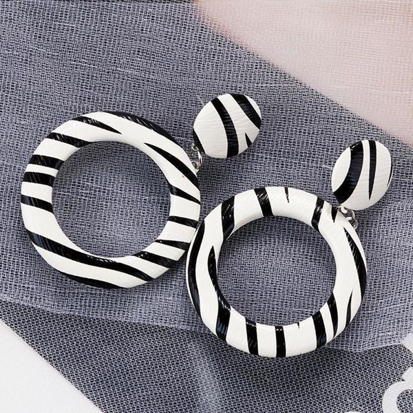 

aensoa unique style korea zebra stripe pu round earrings for women fashion 2020 circle statement drop earring party jewelry gift1, Silver
