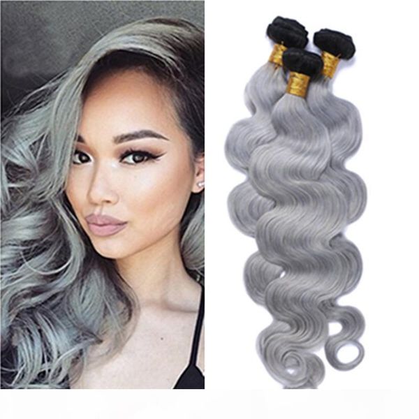 

бразильская короткие плетение волос наращивание волос remy 1б silver gray ombre объемная волна коротких волос уток ombre серый связки, Black;brown