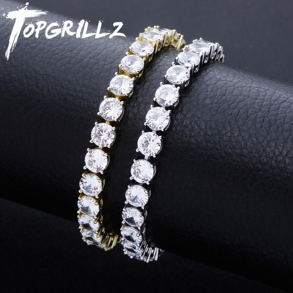 

rillz 3mm-6mm spring buckle tennis chain iced out cubic zirconia 1 row tennis chain bracelet men and women hip hop jewelry 0930, Black