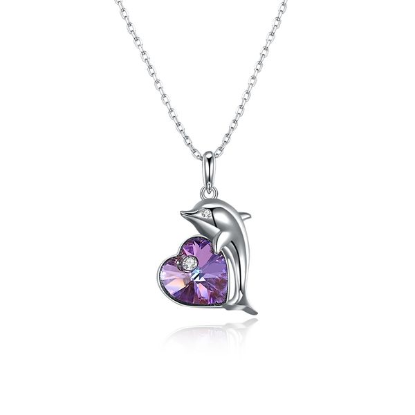 

zemior necklaces for women sterling silver 925 jewelry dolphin heart purple austria crystal pendant necklace anniversary gift q0531