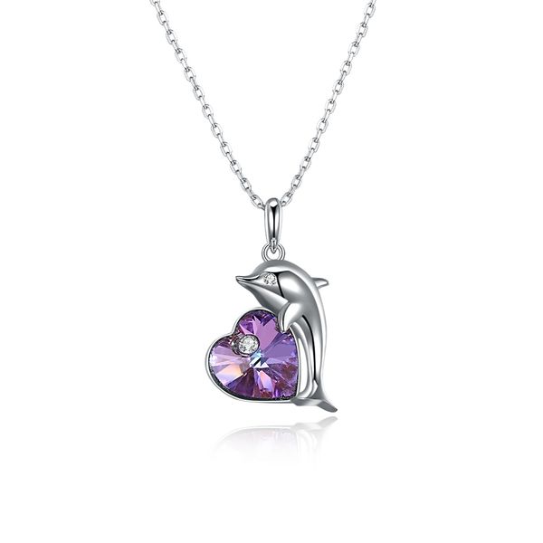 ZEMIOR Collane per donna Gioielli in argento sterling 925 Delfino Cuore Viola Austria Collana con pendente in cristallo Regalo di anniversario Q0531