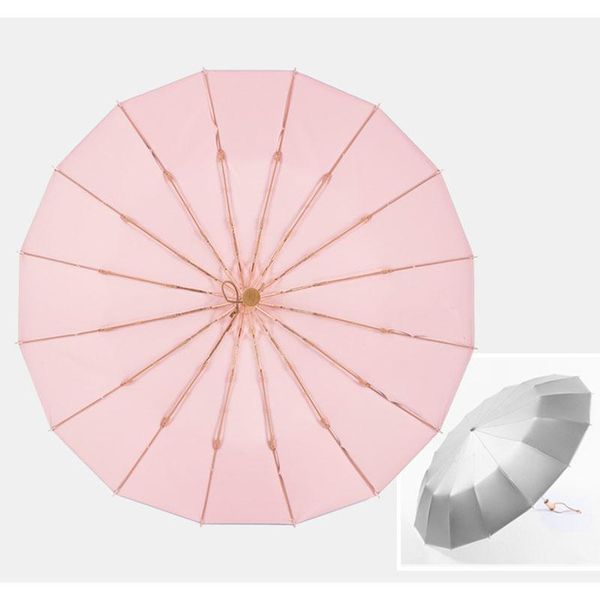 

16k large sun umbrella rain women windproof wooden handle silver coating umbrellas 3 folding parasol umbrella for girl bbywxh lipper