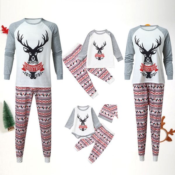 

christmas family matching clothes long sleeve letter printed pants xmas family clothes pajamas set pijama navidad familia lj201111, Blue