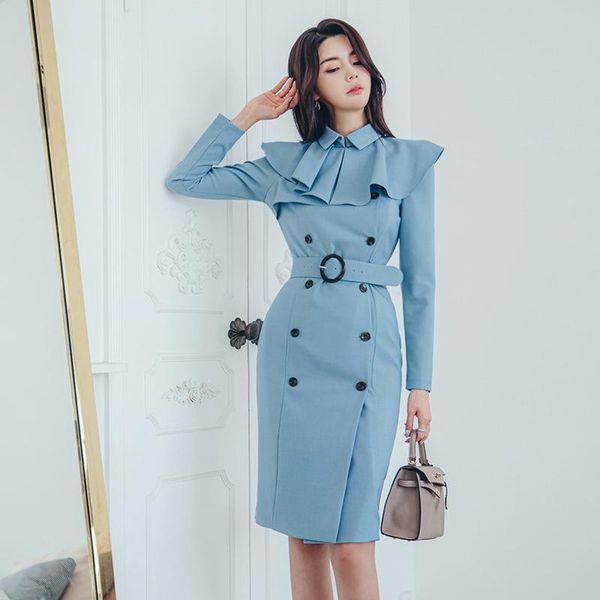 

casual dresses arrival fashion comfortable formal dress elegant vintage work style slim solid double-breasted pencil, Black;gray