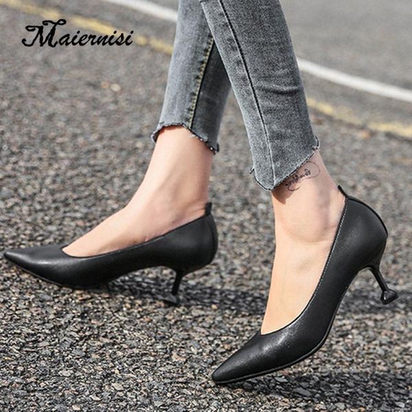 

dress shoes maiernisi office lady low high heels woman pointed toe daily basic pumps women boat quality shoe, Black