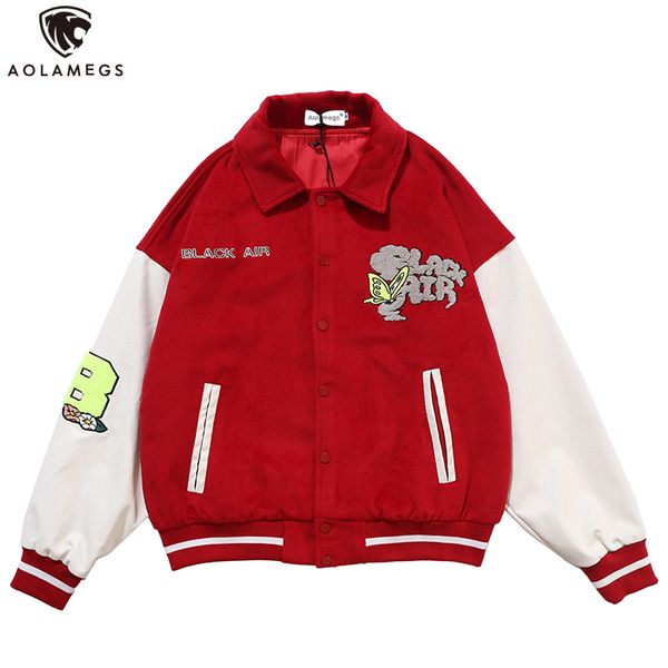 

aolamegs baseball jacket men furry animals patch butterfly embroidery patchwork jackets coats autumn hip hop streetwear fashion 201111, Black;brown