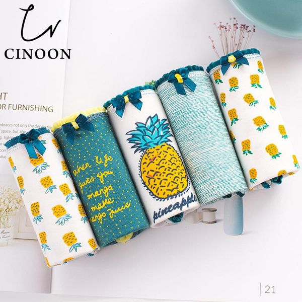 

cinoon 3pcs/lot cotton panties lady fruit pattern underwear girls breathable seamless underpants mid waist briefs lingerie, Black;pink