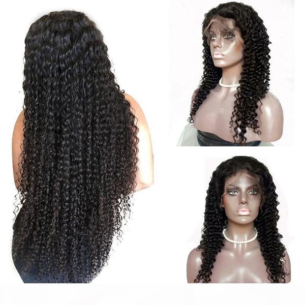 

deep wave human hair lace front wigs with baby hair brazilian peruvian malaysian curly virgin human hair wigs for black women, Black;brown