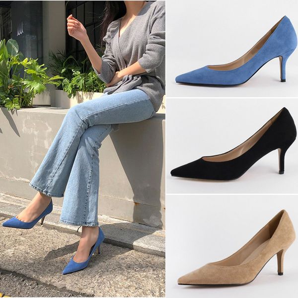 

eoeodoit 6 cm 8 cm heels shoes women formal fashion high stiletto heels office party shoes pointed toe slip on y200702, Black