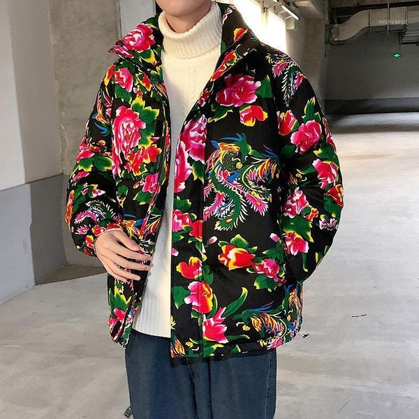 

2021 new men winter parkas large size thick warm print winter jackets for men coat clothing hip hop loose outwear1, Black