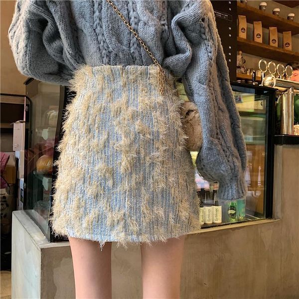 

new 2021 autumn tweed female thin color solid fashion ladies high short skirt y408 c37n s4ak, Black