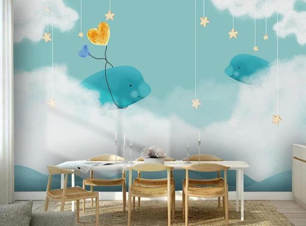 

wallpapers carton whale girls bedroom mural wallper contact paper papel de parede children room 3d po wallpaper wall decor custom1