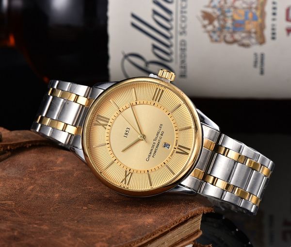 

2020 new three stitches quartz watch fashion watches ts 1853 wristwatches with calendar steel strap gift montre de luxe, Slivery;brown