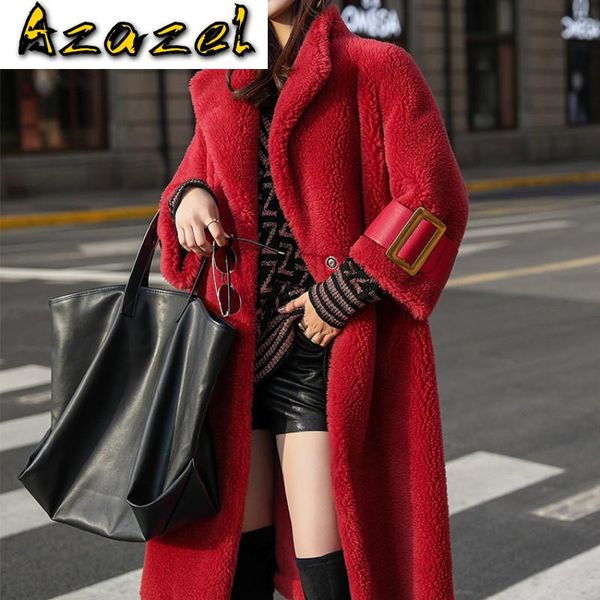 

women's fur & faux autumn winter coat women clothes 2021 korean vintage 100% wool jacket long sheep shearling suede lining abrigo mujer, Black