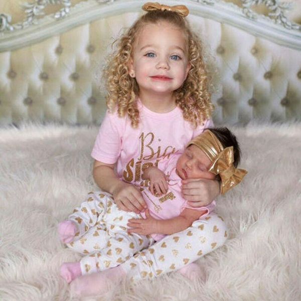 

Baby Girl Sister Matching Clothes Romper T-Shirt Tops Pants Outfit 0-7T, Blue;gray