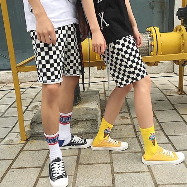 

summer checkered plaid loose shorts y200403, White;black