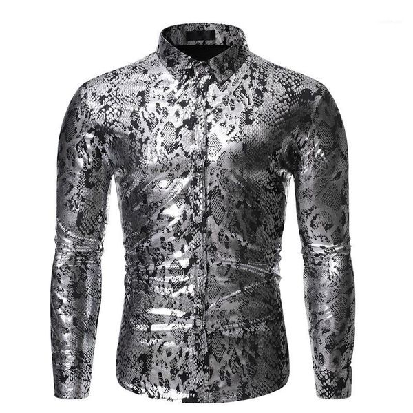 

mens hipster sliver snake pattern print dress shirts 2019 fashion slim fit long sleeve shirt men party wedding tuxedo shirt male1, White;black