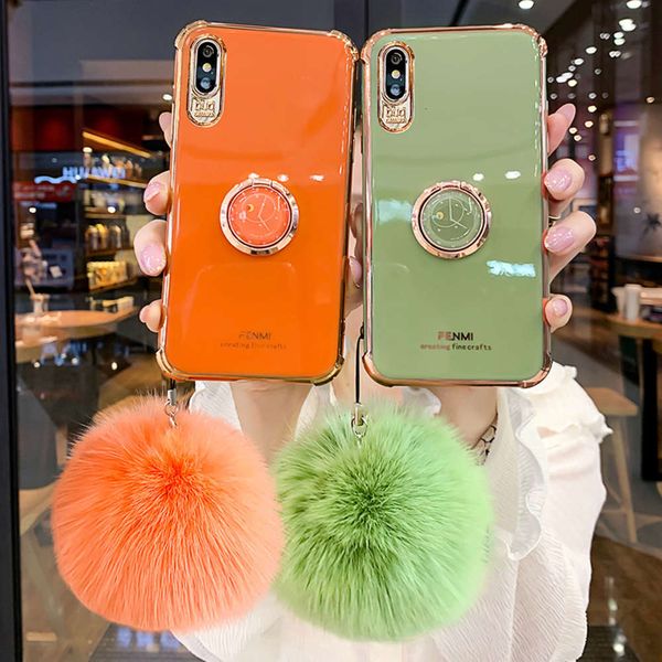 

suitable for x mobile phone shell ring bracket vip xs soft silica xsmax electroplated shell xr autumn and winter hair ball