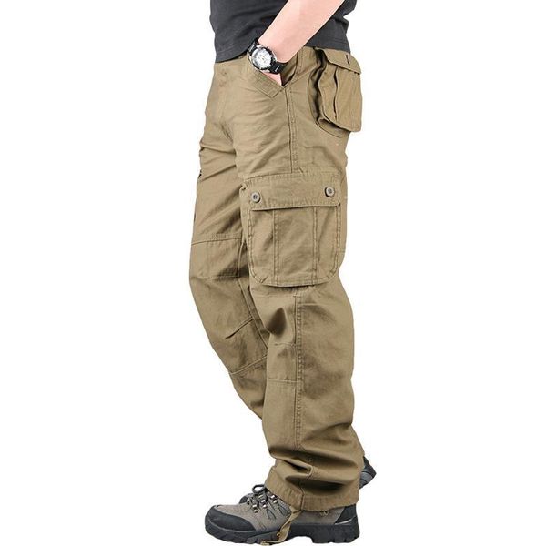 

mens cargo pants casual multi pocket tactical trousers solid comfortable fashion brand outwear srtaight pants p0123, Black